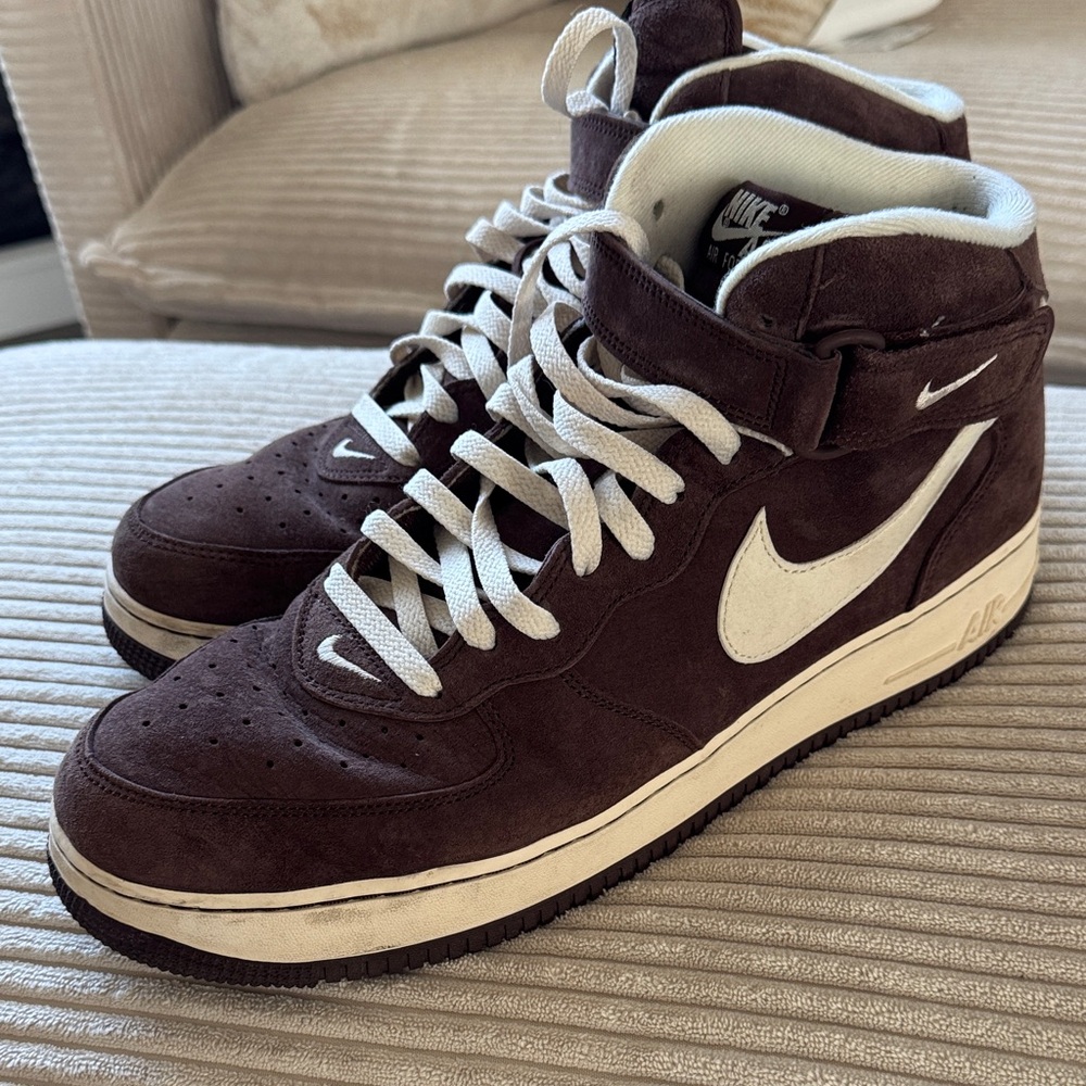 Nike Air Force 1 Brown and White High-Top Sneakers Mens 13